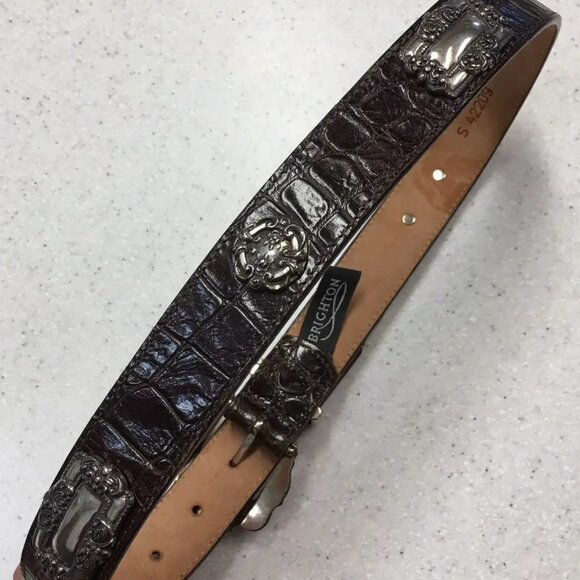 Brighton Women's Belt 1993 S#42209 Med Brown Leather with Silver Embellishments - Picture 4 of 6
